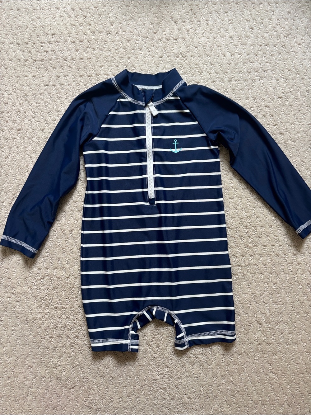 Carter's Navy and White Striped Long-Sleeve Rashguard with Anchor, Size 24m